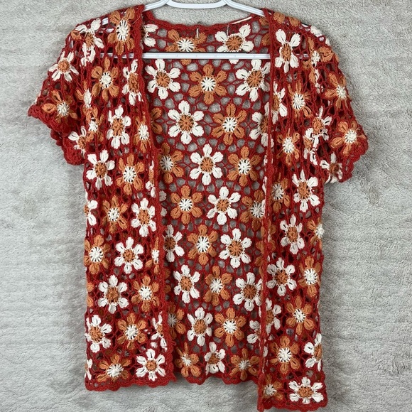Vintage Y2K Crochet Daisy Knit Sweater Cardigan Button Medium - Picture 2 of 16